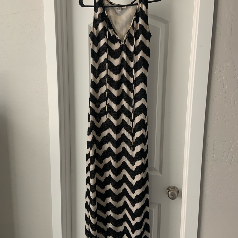 Black and Cream Chevron Maxi Dress - Women